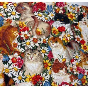 Daisy Kingdom 1998 "Paws In The Flowers" Large Cats Cotton Fabric 1/2 yard 44"